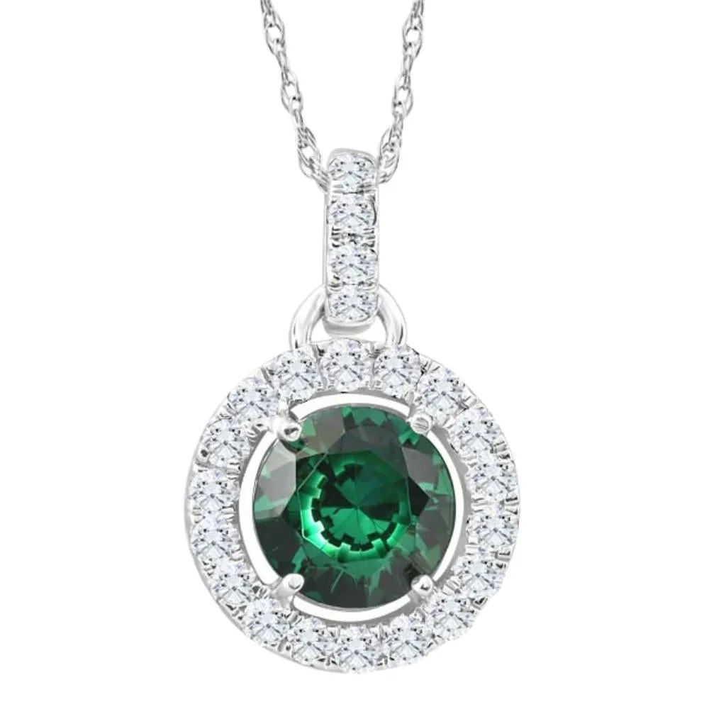 1 1/2Ct Emerald Diamond Halo Pendant Women's 10k White Gold Necklace 18