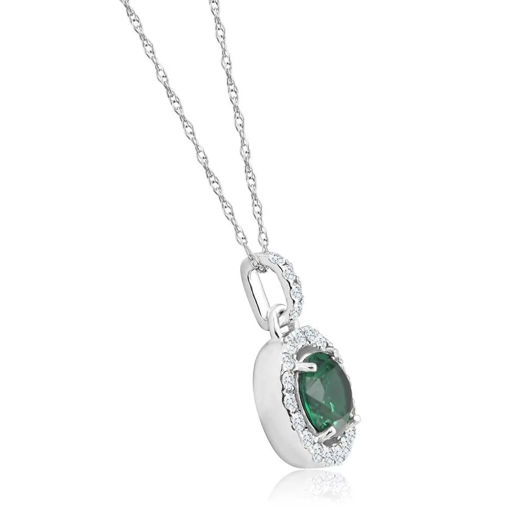 1 1/2Ct Emerald Diamond Halo Pendant Women's 10k White Gold Necklace 18