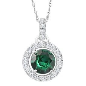 1 1/2Ct Emerald Diamond Halo Pendant Women's 10k White Gold Necklace 18 Length