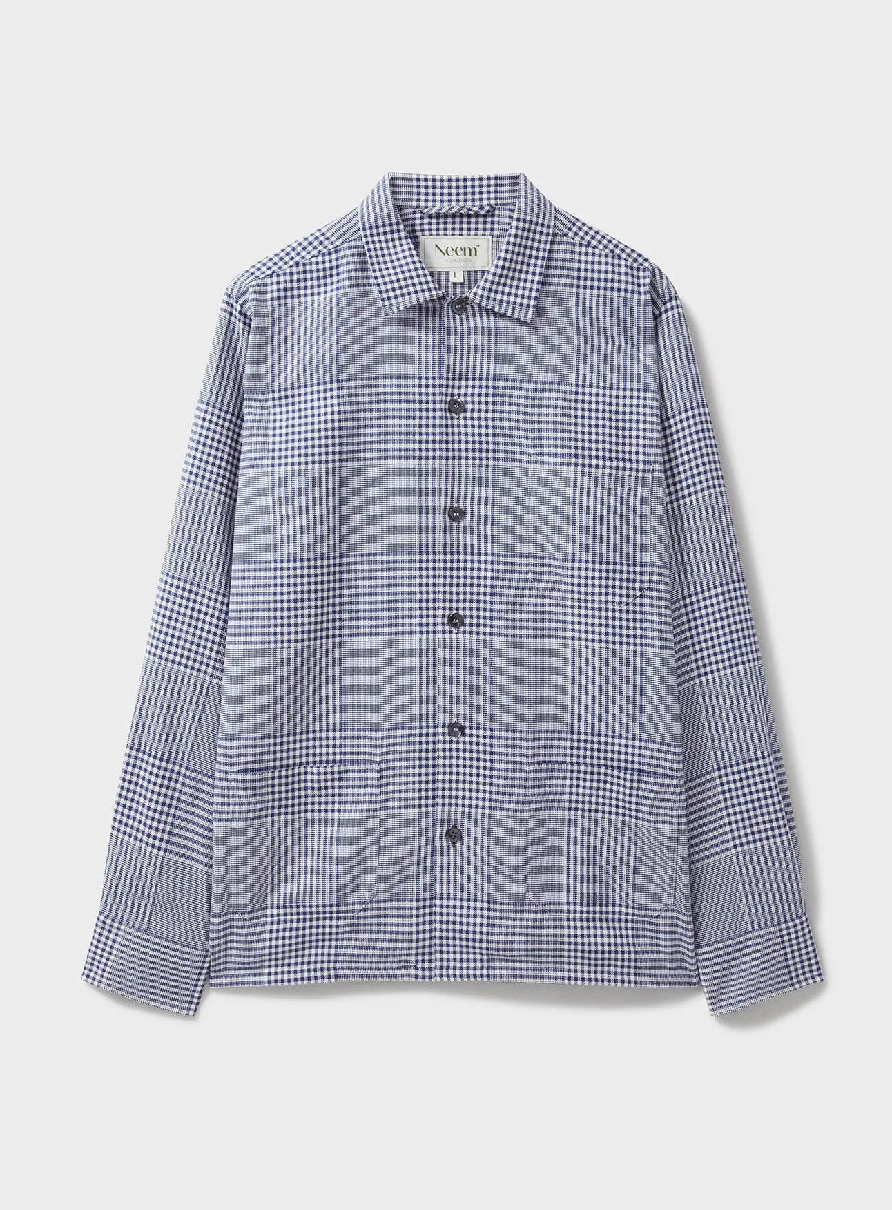 100% Recycled Poplin Navy Prince of Wales Neem Shirt Jacket