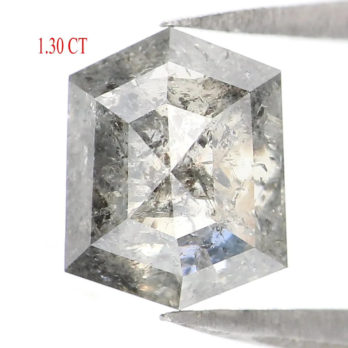 1.30 CT Natural Loose Hexagon Cut Diamond Salt And Pepper Hexagon Diamond 7.55 MM Natural Loose Black Grey Color Hexagon Cut Dia