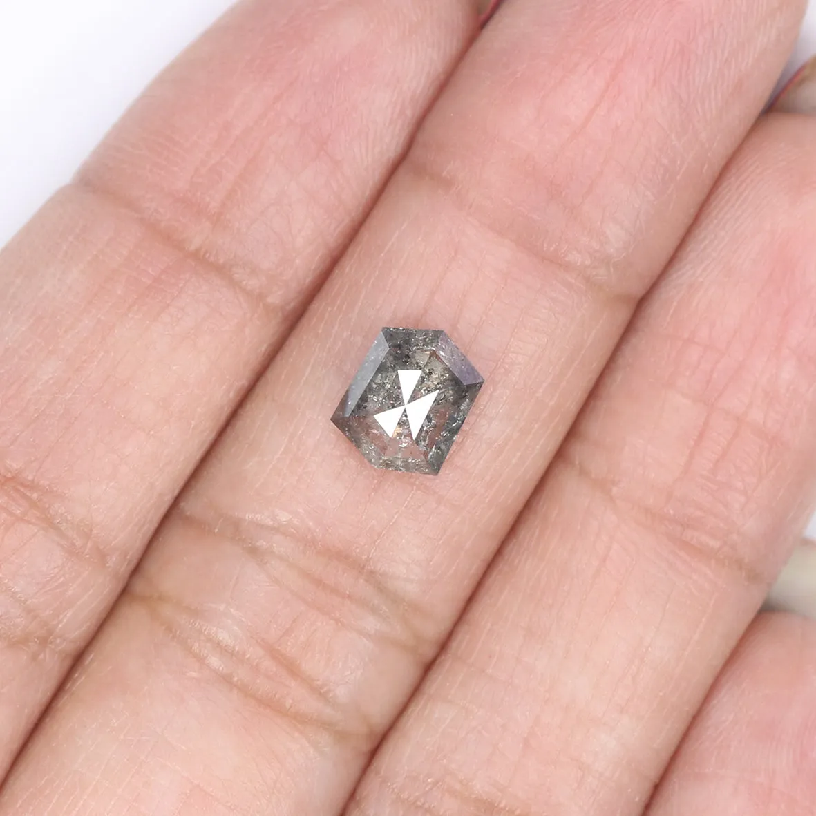 1.30 CT Natural Loose Hexagon Cut Diamond Salt And Pepper Hexagon Diamond 7.55 MM Natural Loose Black Grey Color Hexagon Cut Dia