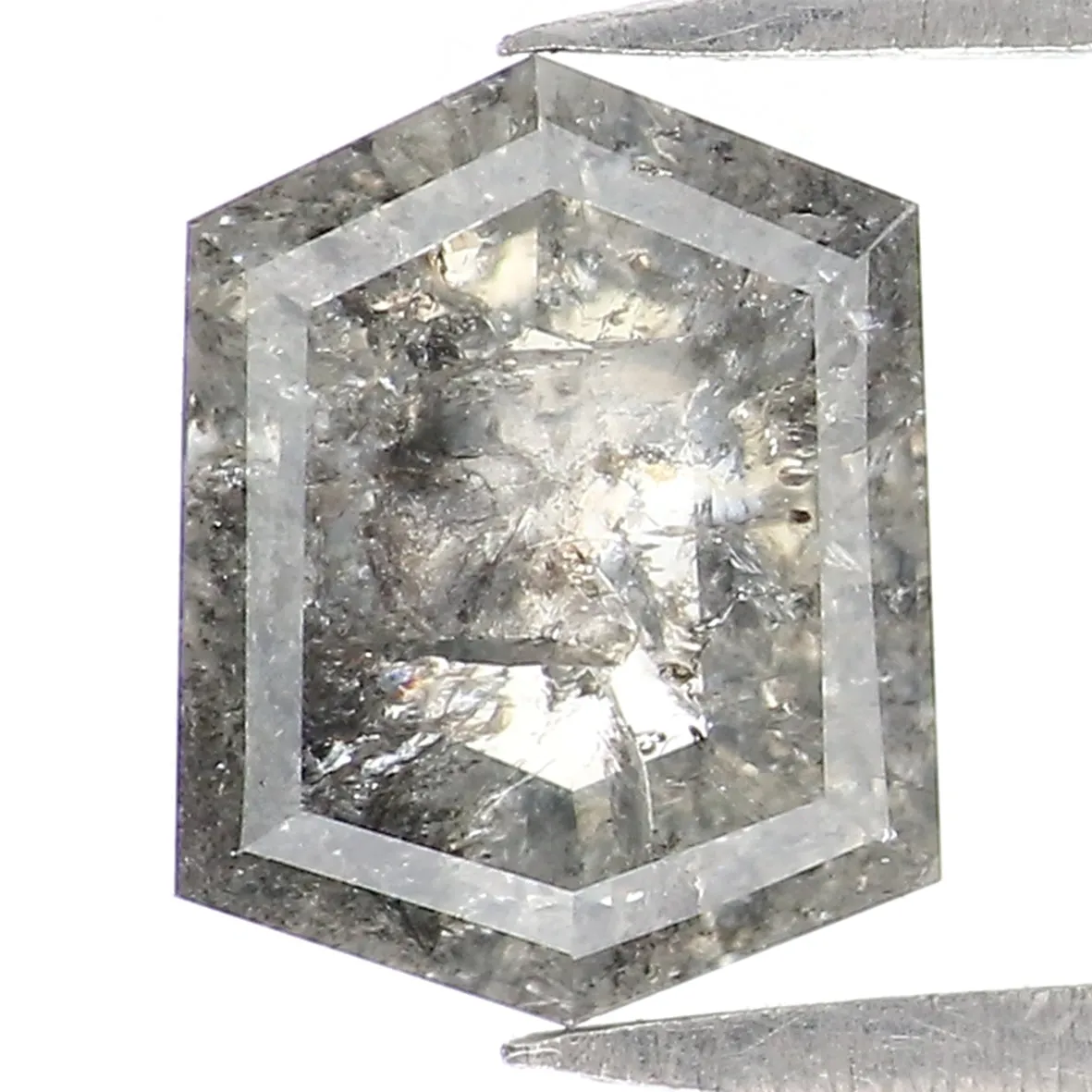 1.30 CT Natural Loose Hexagon Cut Diamond Salt And Pepper Hexagon Diamond 7.55 MM Natural Loose Black Grey Color Hexagon Cut Dia