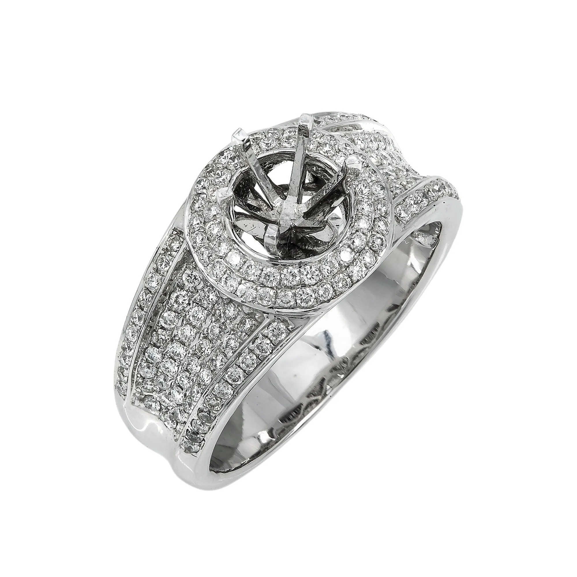 14K White Gold Diamond Engagement Semi-Mounting Women's Ring With 0.75 CT Diamonds