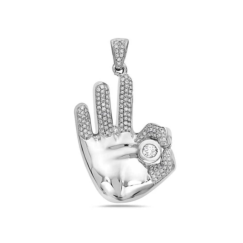 14K White Gold OM Hand Women's Pendant With 0.76 CT Diamonds