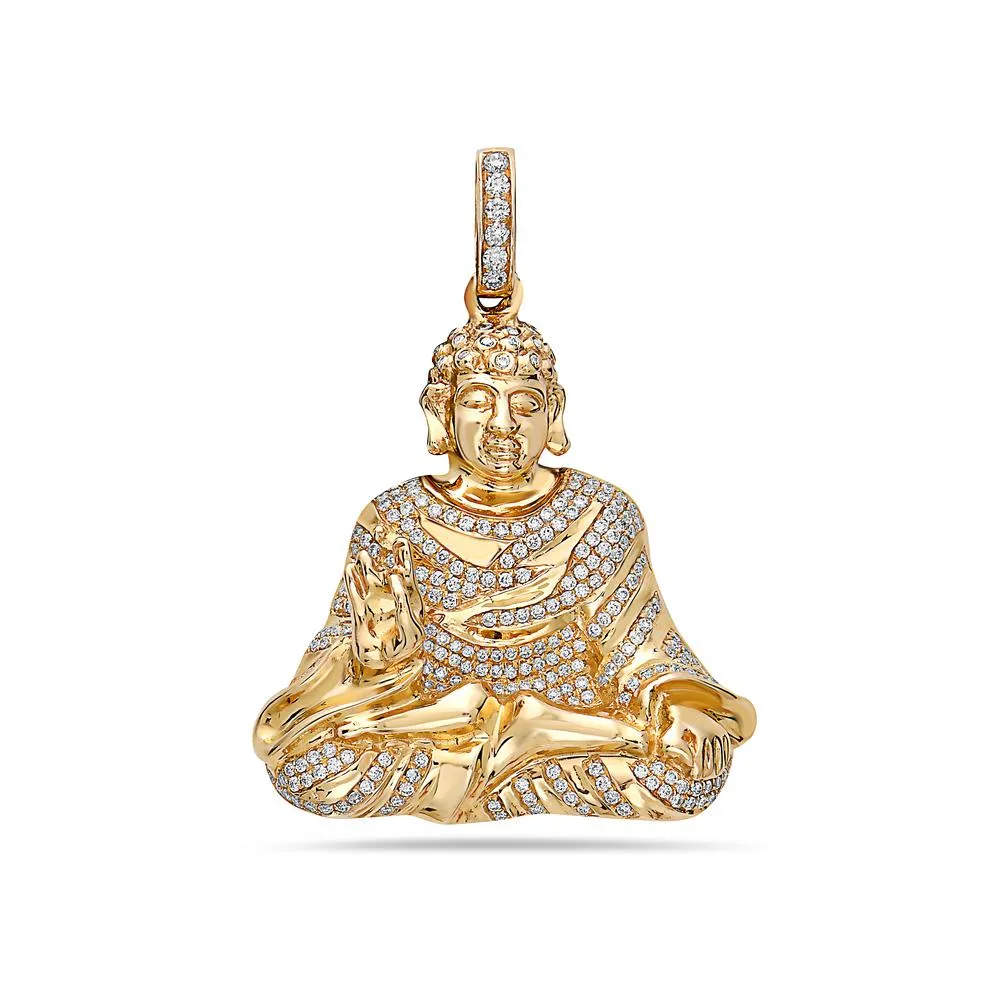 14K Yellow Gold Buddha Figure Women's Pendant with 1.15CT Diamonds