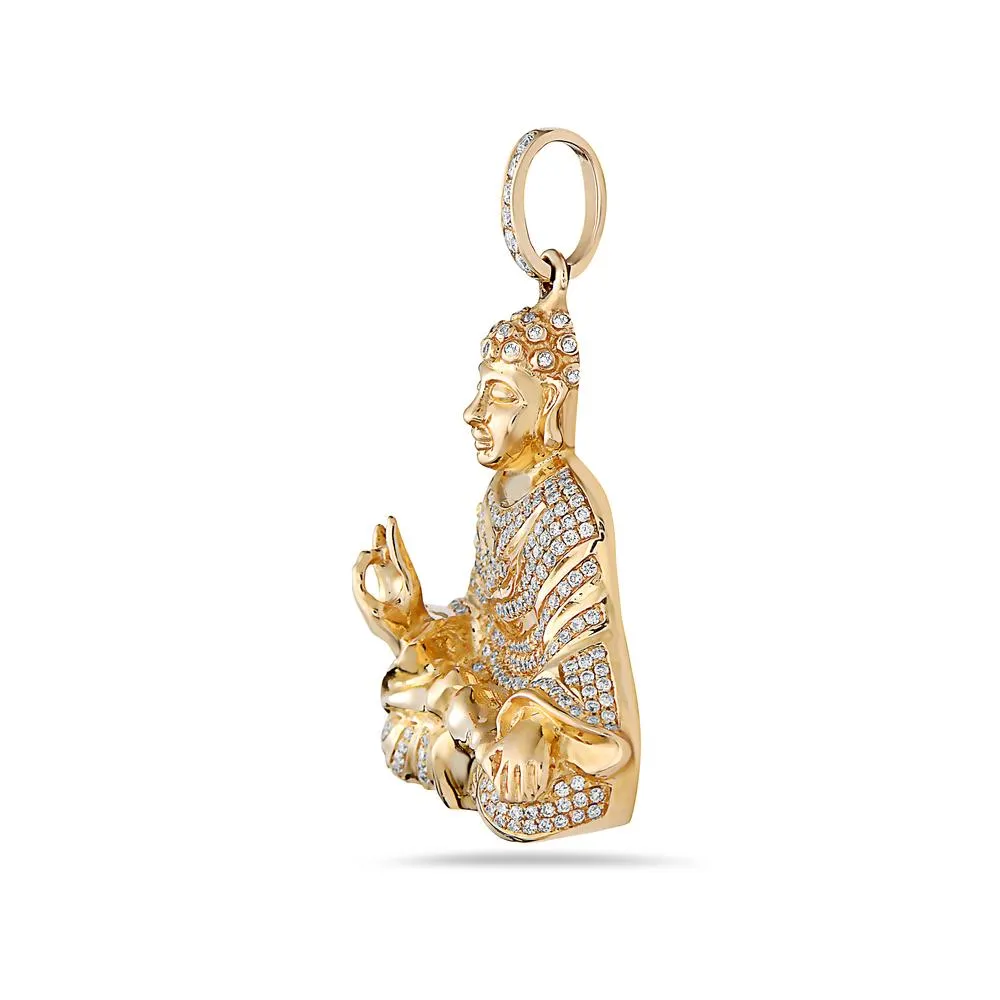 14K Yellow Gold Buddha Figure Women's Pendant with 1.15CT Diamonds