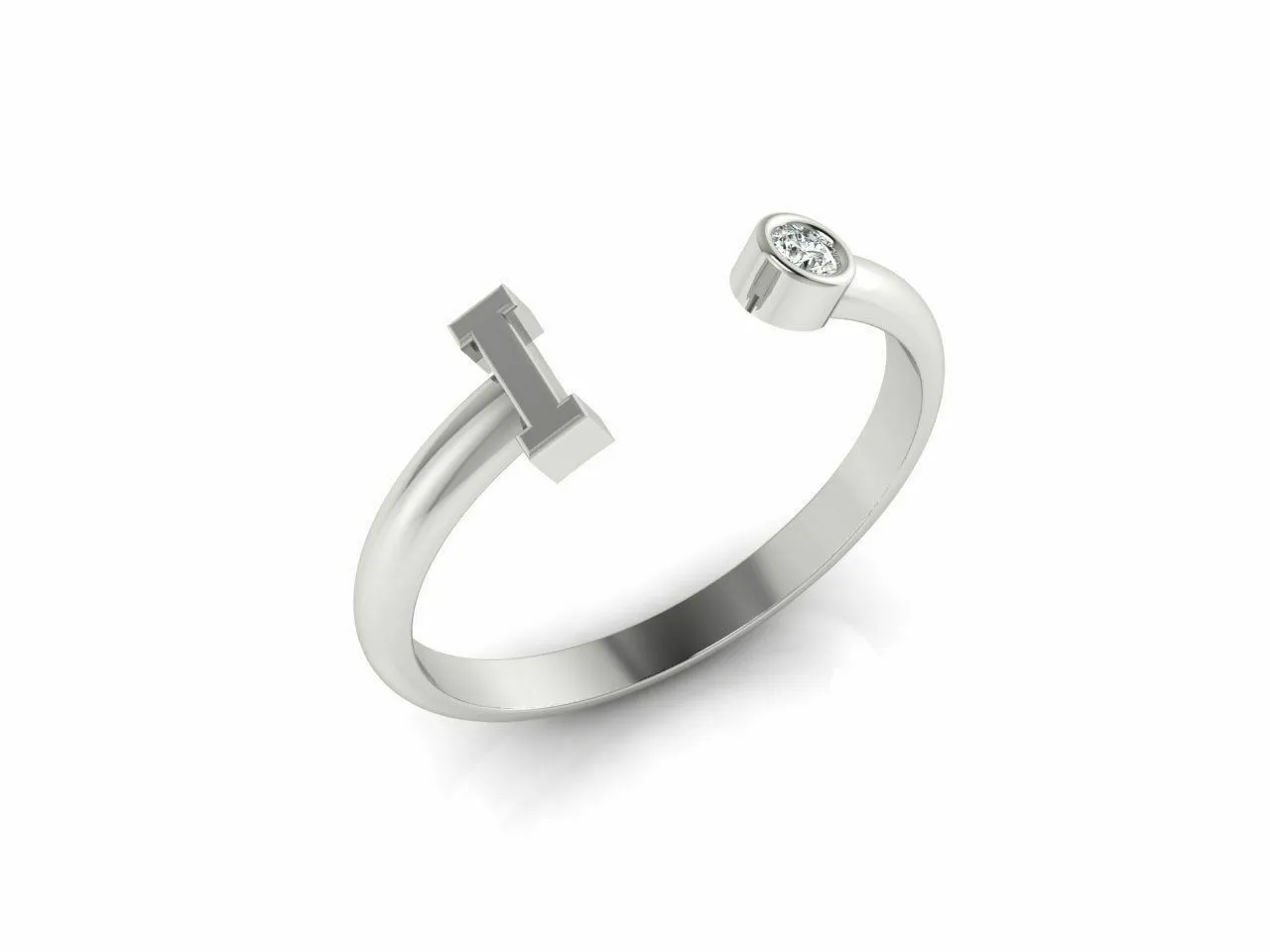 18k Ring Sold White Gold Ladies Jewelry Simple I Letter Design CGR46W