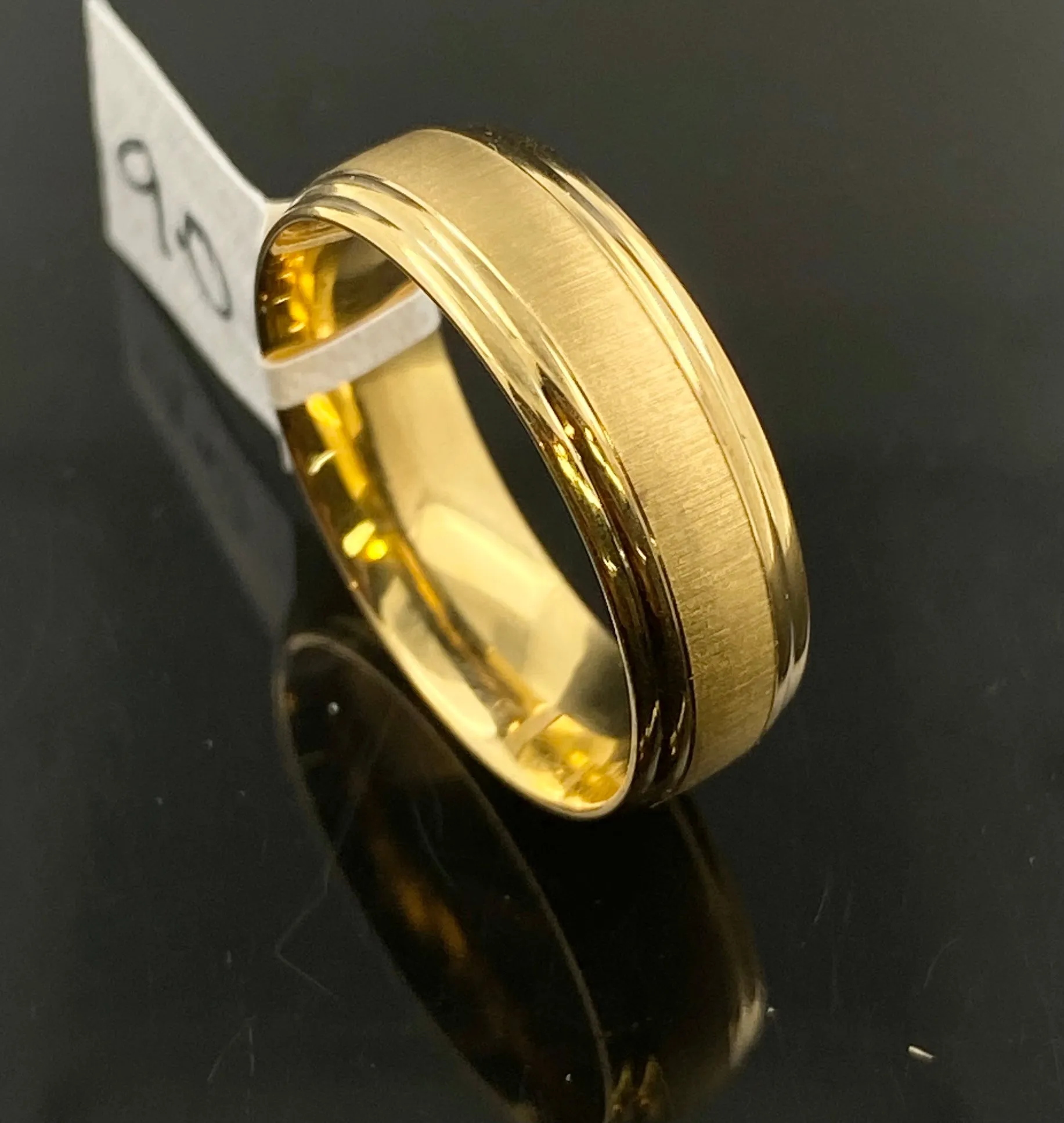 18k Solid Gold Ring Band Unisex Double Channel Matte Polished Plain Design r2635