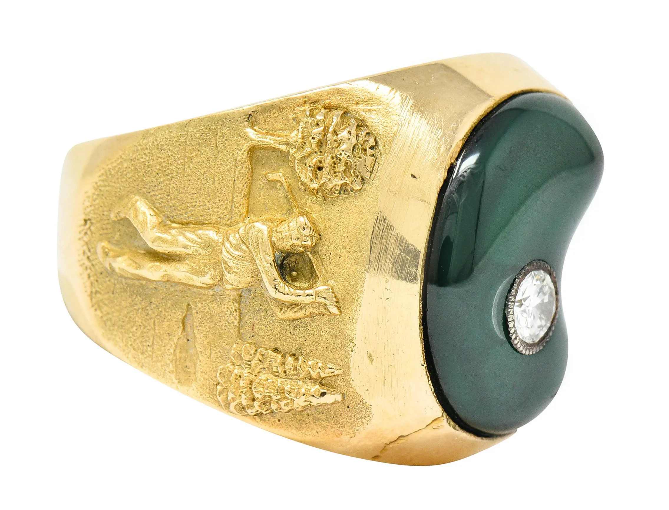 1984 Vintage Diamond Enamel 18 Karat Gold Men's Golf Ring