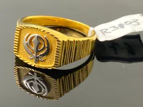 22k Solid Gold Men's Designer Diamond Cut Religious Sikh Ring R3103