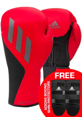 Adidas Speed Tilt 150 Boxing Gloves Red with FREE Adidas Shin Protectors  SPD150TG RED