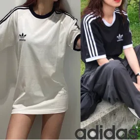 adidas  |Unisex U-Neck Bi-color Plain Short Sleeves Logo T-Shirts