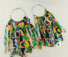 Ankara Earrings African Fringe Jewelry Blue Green Orange Handmade Black Owned