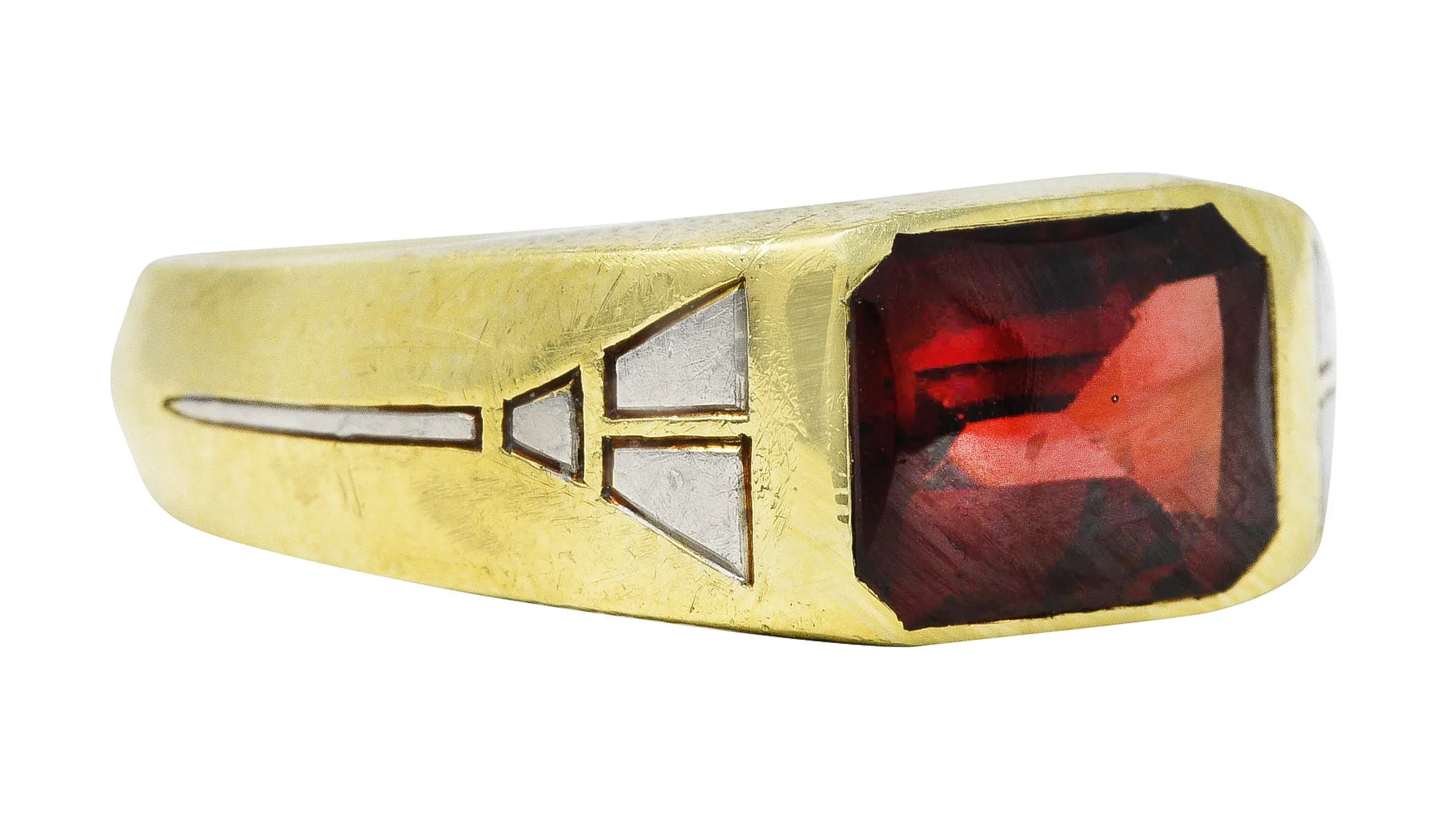 Art Deco Jones & Woodland Co. Almandite Garnet 14 Karat Two-Tone Gold Men's Signet Ring