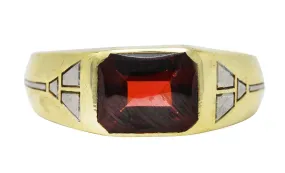 Art Deco Jones & Woodland Co. Almandite Garnet 14 Karat Two-Tone Gold Men's Signet Ring