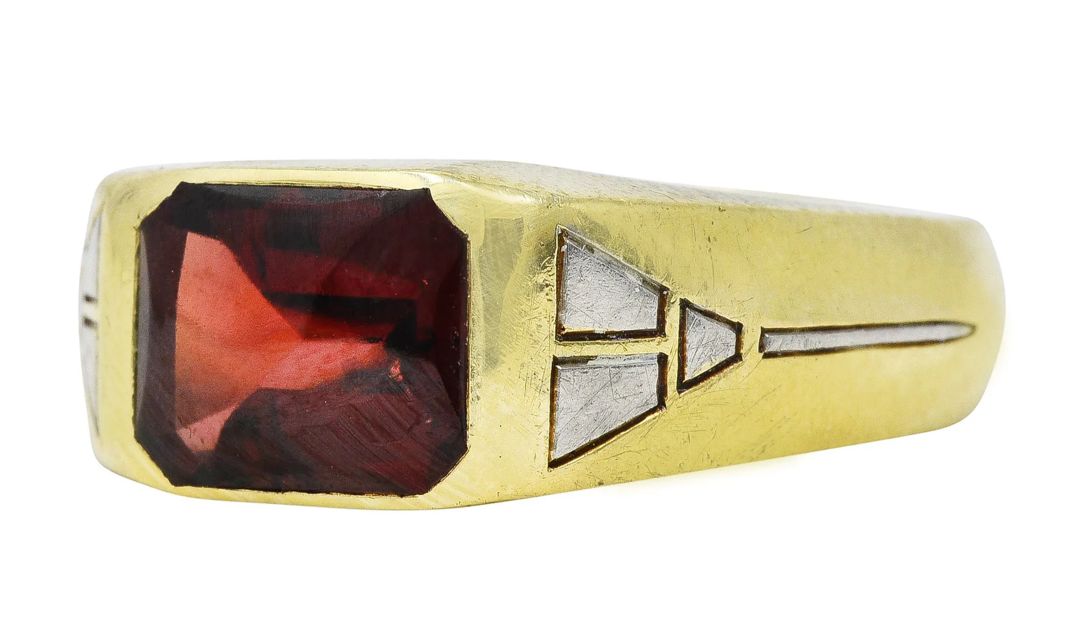 Art Deco Jones & Woodland Co. Almandite Garnet 14 Karat Two-Tone Gold Men's Signet Ring