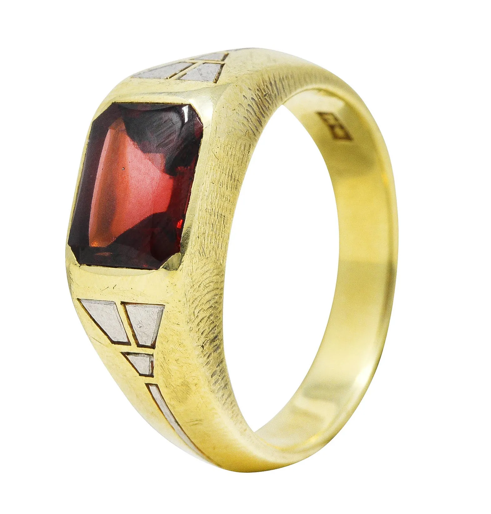 Art Deco Jones & Woodland Co. Almandite Garnet 14 Karat Two-Tone Gold Men's Signet Ring