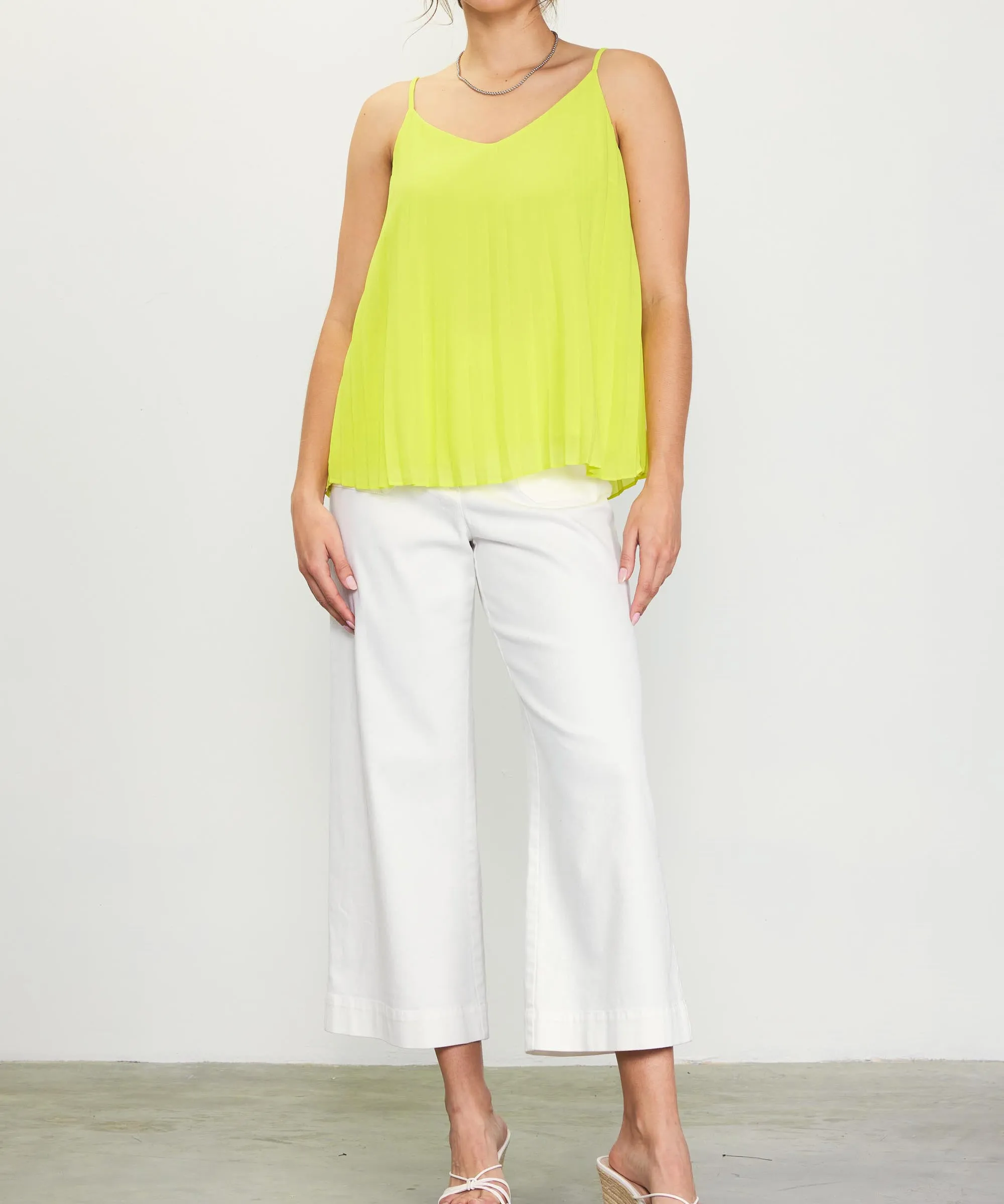 Back Strap Detail Pleated Cami Top - Lime Yellow