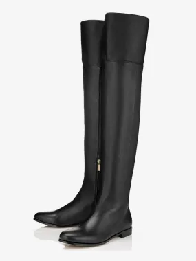 Black Flat Boots Women Round Toe Thigh High Boots