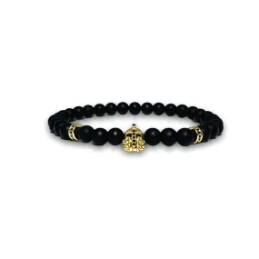 Black Matte Onyx Stone Bracelet, Gold Warrior with Black Zirconia