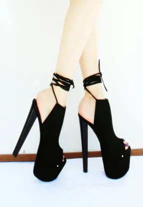 Black Open Back Lace Up Platforms