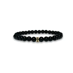 Black Polished Onyx Stone Bracelet, Plain Gold with Black Zirconia