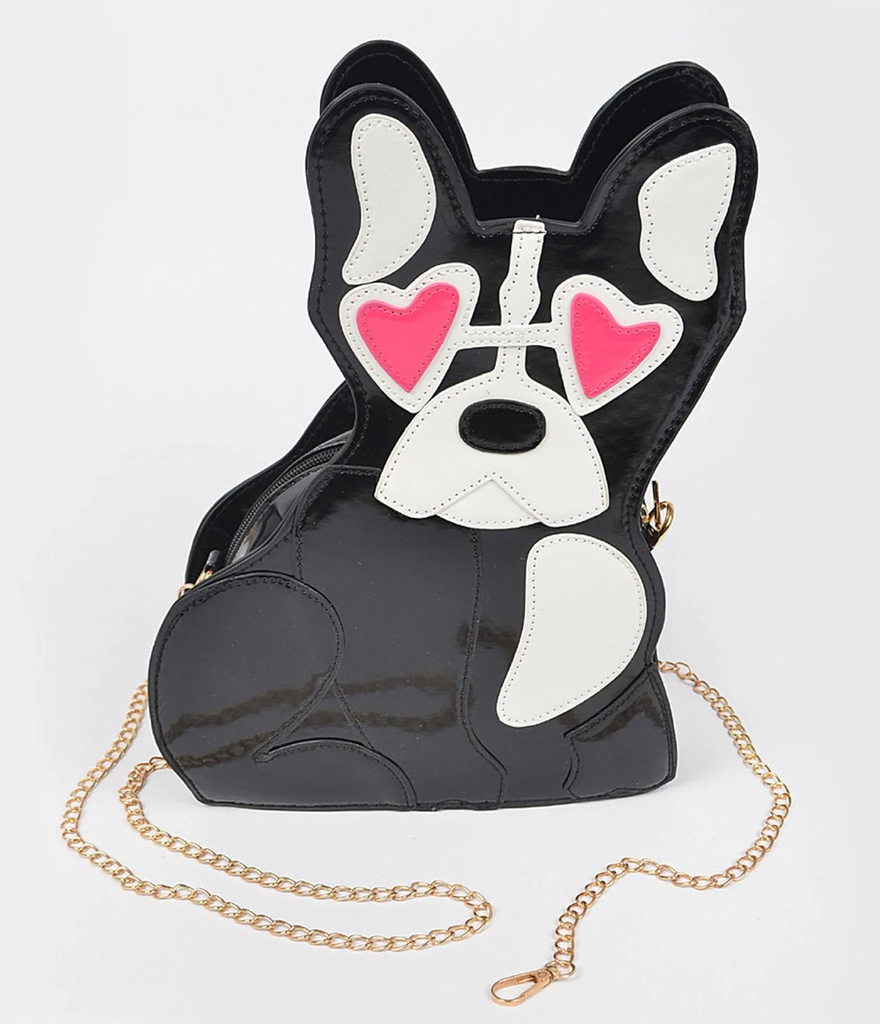 Black Puppy Leatherette Crossbody Bag