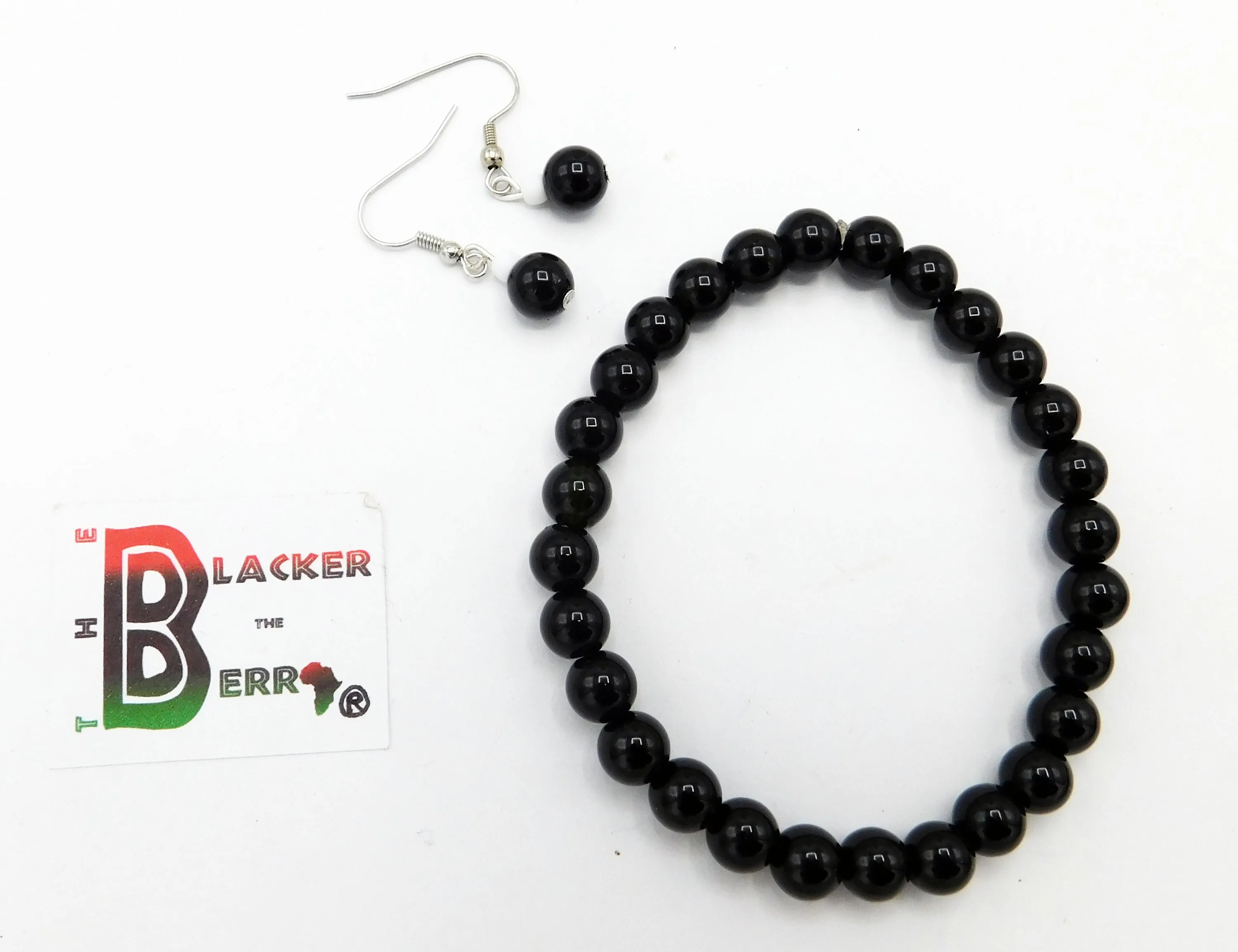 Black White Necklace Beaded Long 3 Piece Jewelry Set Women Earrings Bracelet