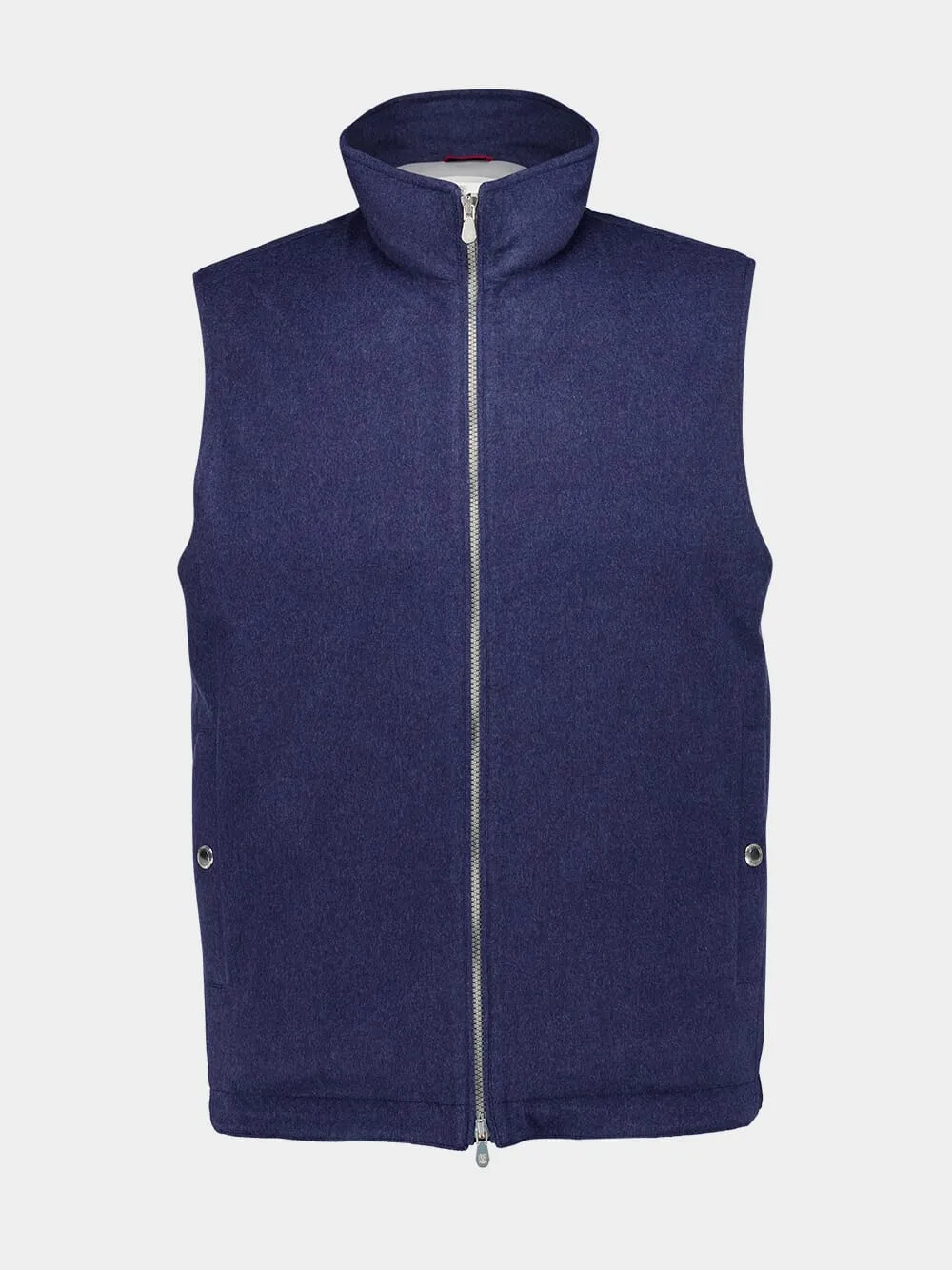 Blue Bonded Wool Flannel Down Vest