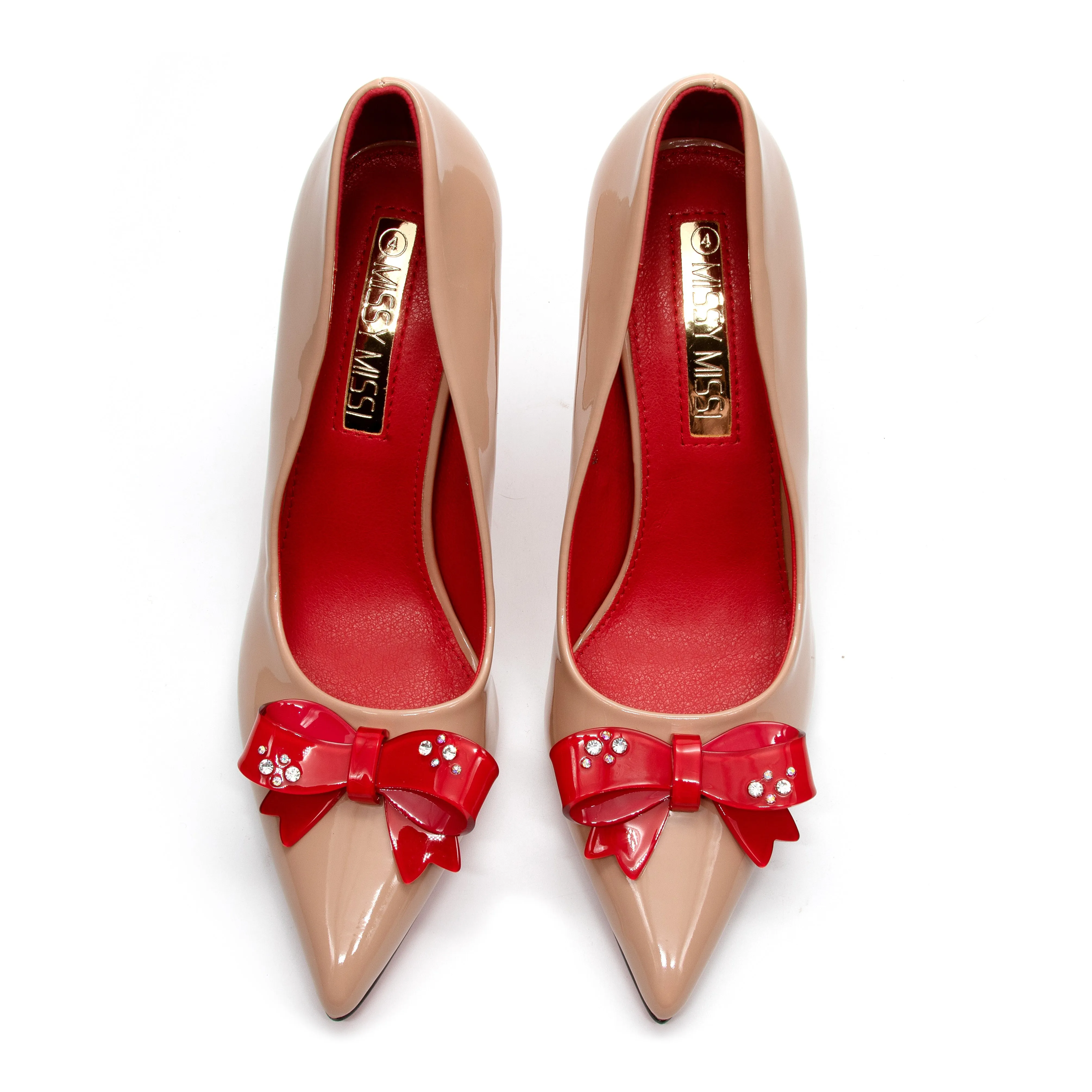 Bottom and Inner Red Bow Decorated High Heel Shoes