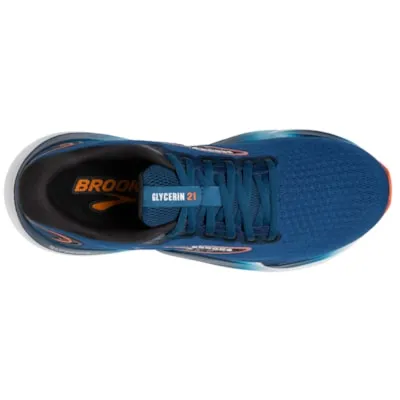 Brooks Men’s Glycerin 21 Athletic Shoes-Blue Opal/Black/Nasturtium