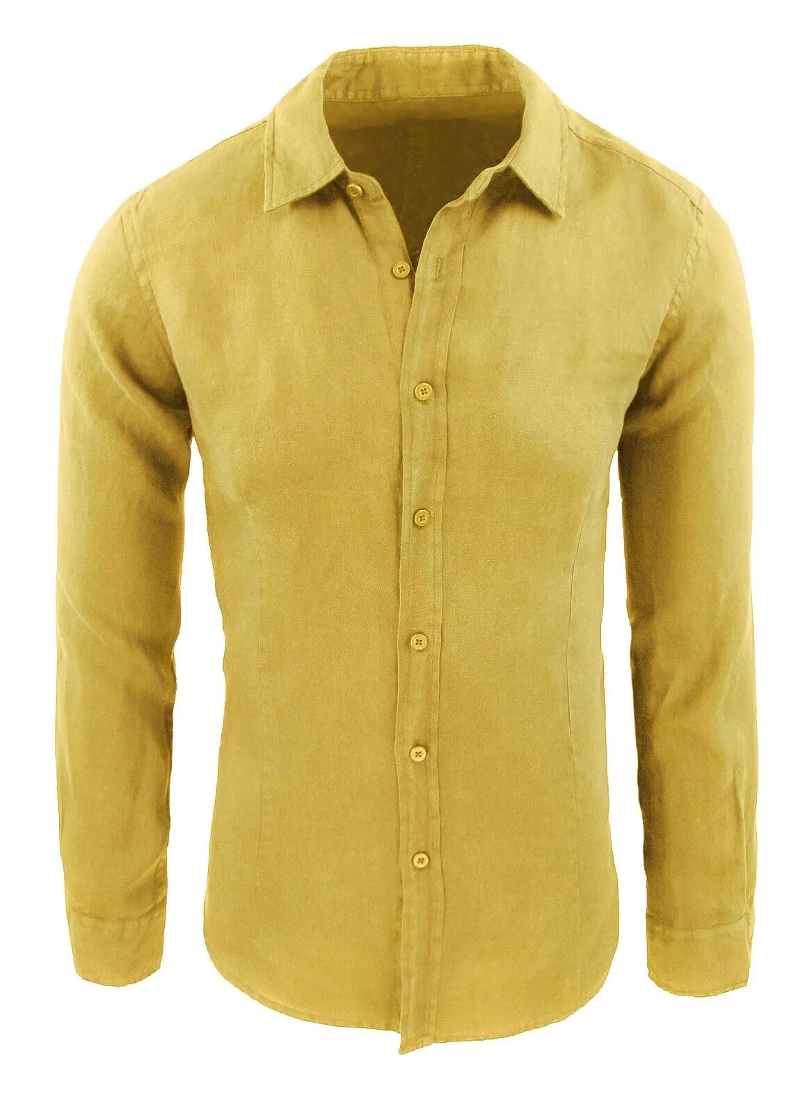 Camicia uomo in lino Sartoriale giallo casual elegante estiva da S a 3XL