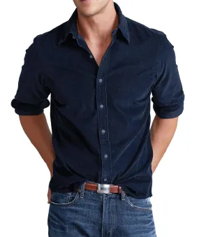 Camicia uomo invernale in velluto a coste Blu scuro maniche lunghe casual