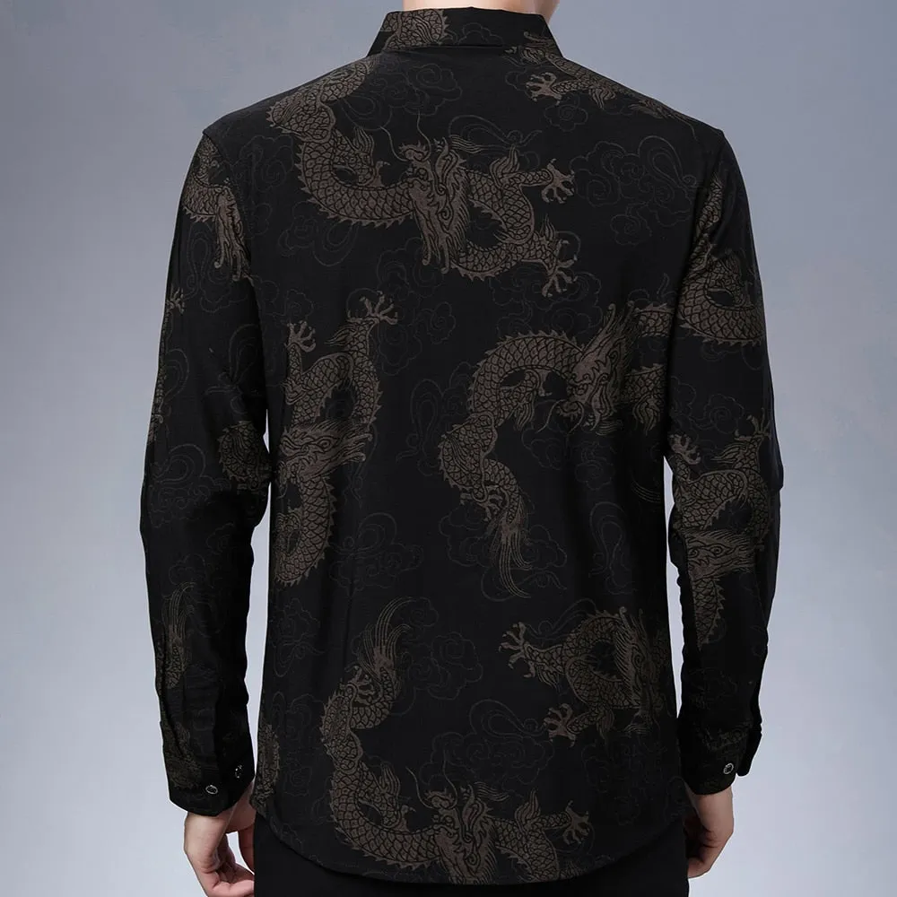 Casual Korean Fashion Luxury Animal Pattern Long Sleeve Shirt for Men