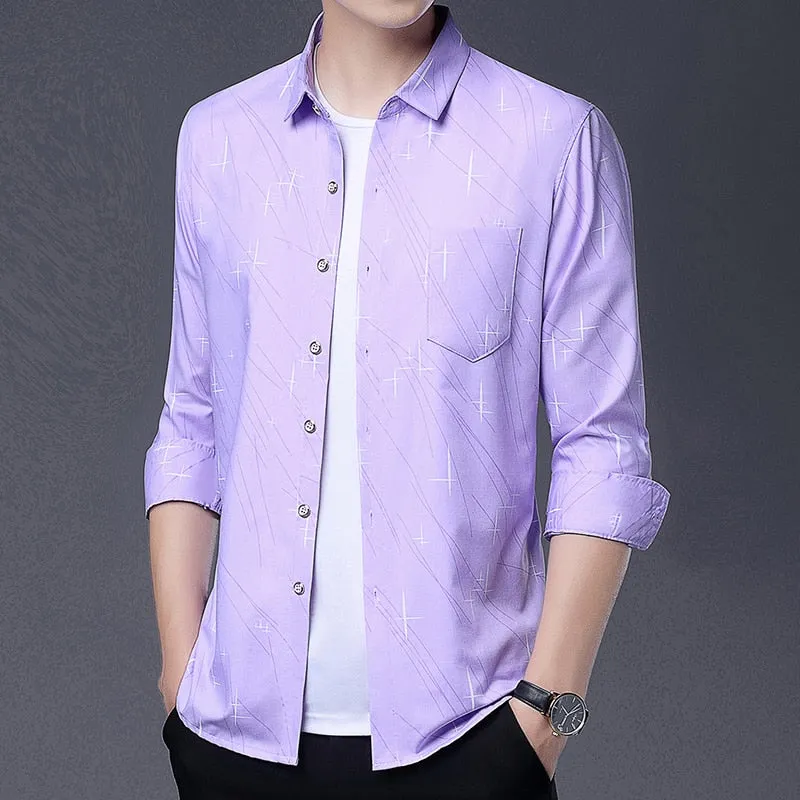 Casual Korean Fashion Square Collar Long Sleeve Luxury Shirt for Men