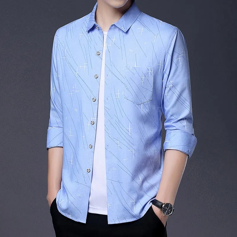 Casual Korean Fashion Square Collar Long Sleeve Luxury Shirt for Men