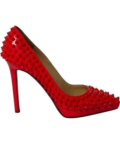 Christian Louboutin Pigalle Plato 120 Spiked Heels in Neon Red Patent Leather