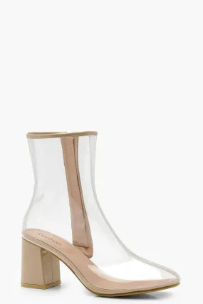 Clear Block Heel Shoe Boots