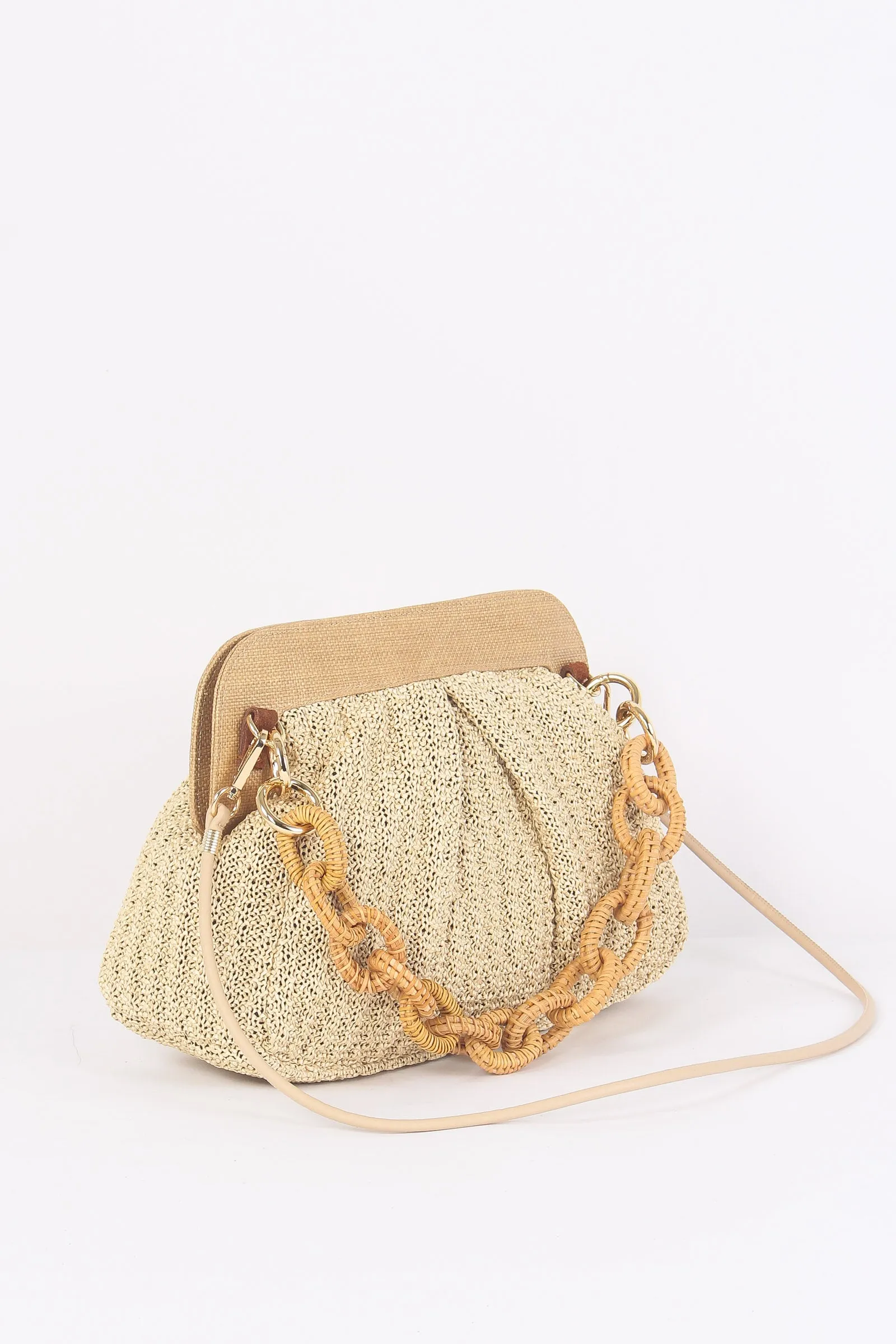 Clutch Rafia Crochet Catena Beige