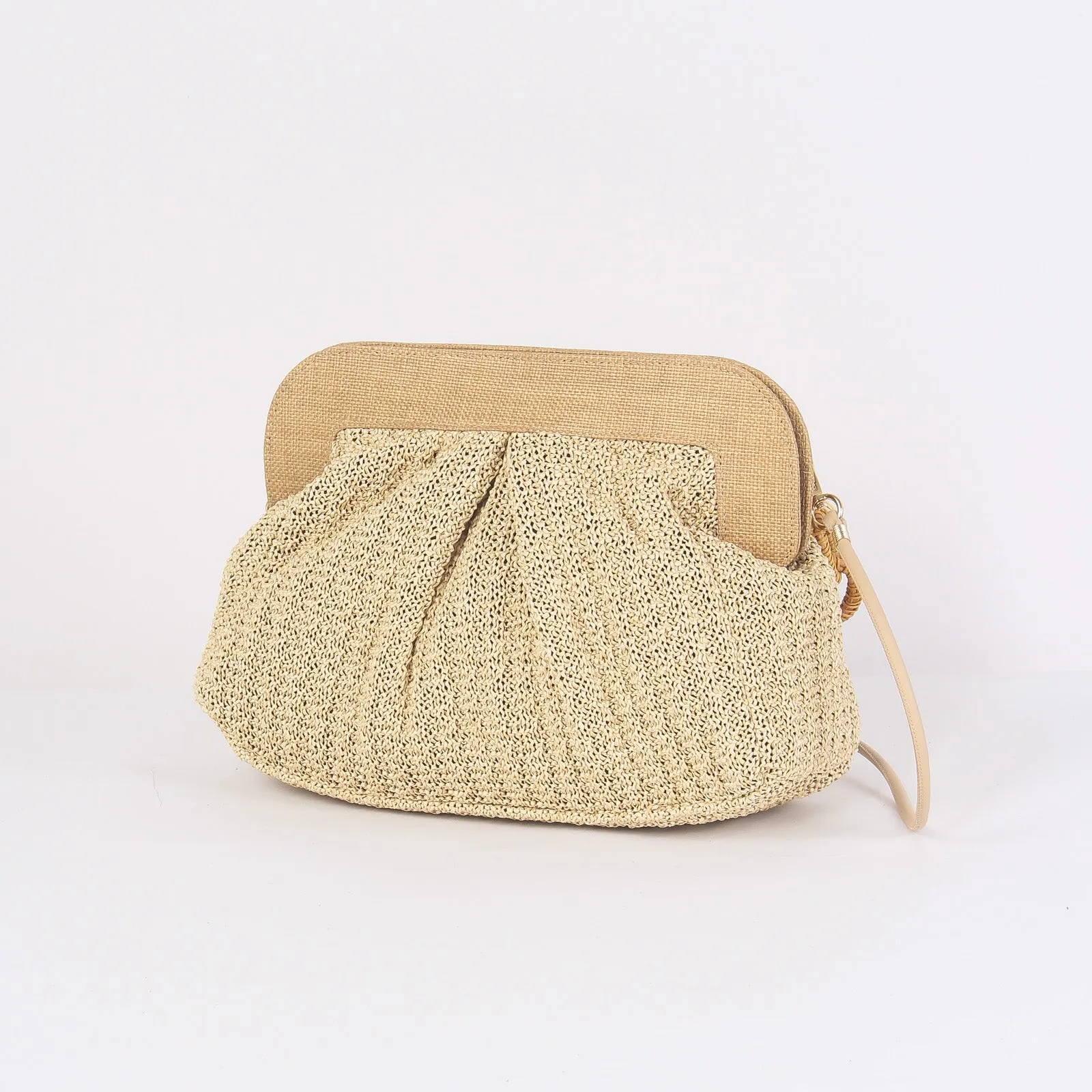 Clutch Rafia Crochet Catena Beige