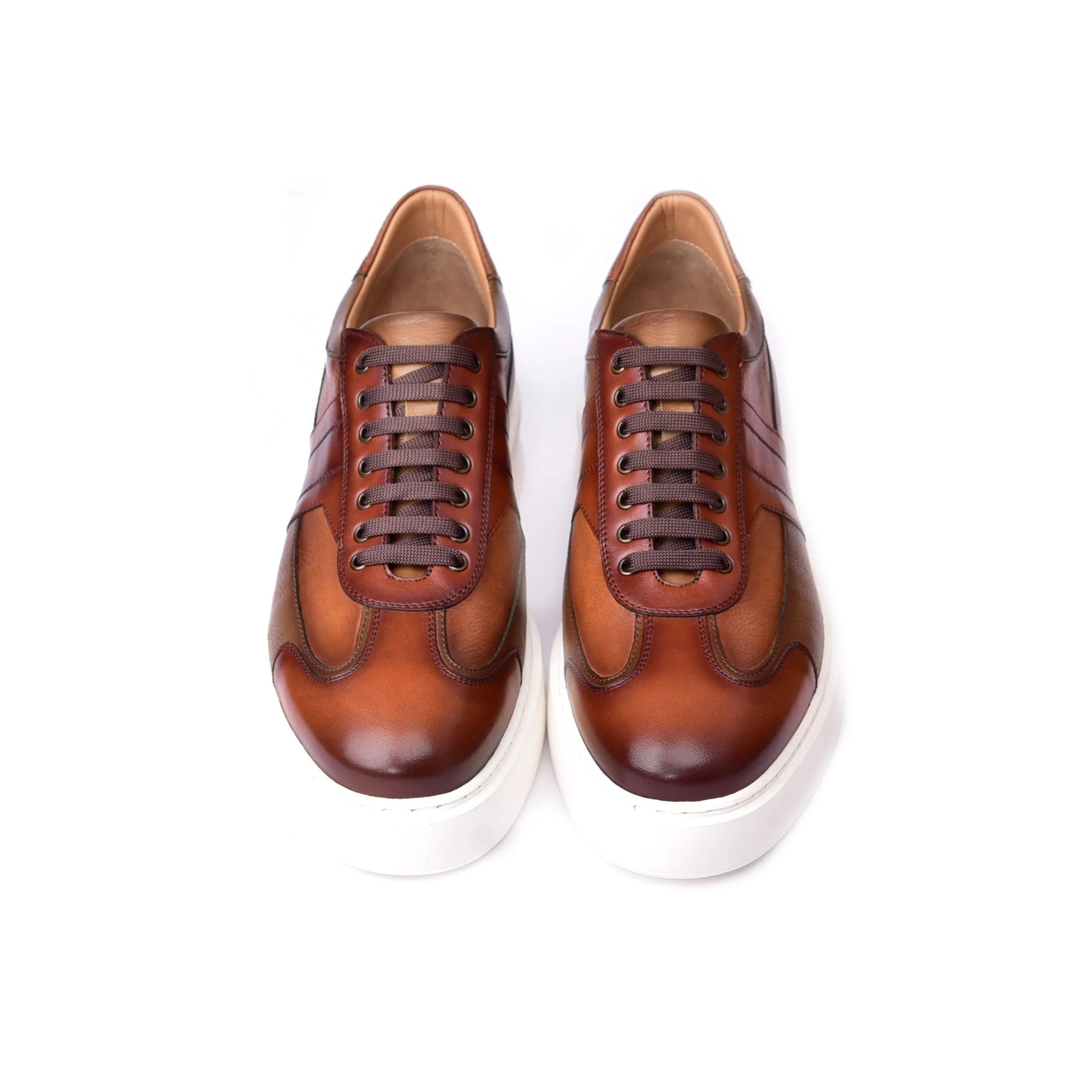 Corrente C0013013-5769 Men's Shoes Tan Combination Calf-Skin Leather Casual Sneakers (CRT1469)