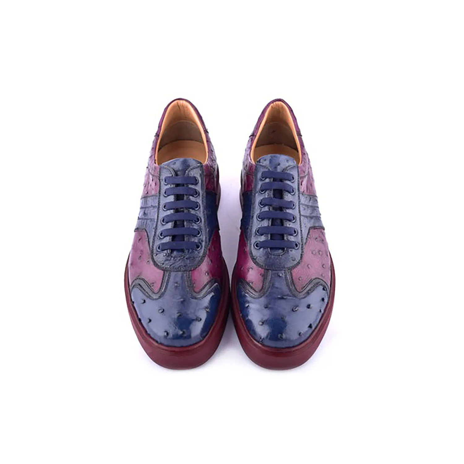 Corrente C001302-6988 Men's Shoes Navy & Burgundy Exotic Ostrich Casual Sneakers (CRT1476)