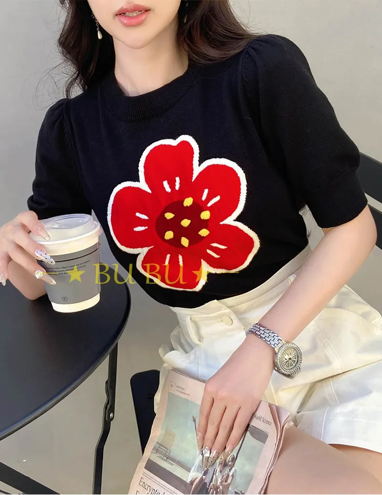 Dabuwawa  |Crew Neck Flower Patterns Casual Style Blended Fabrics