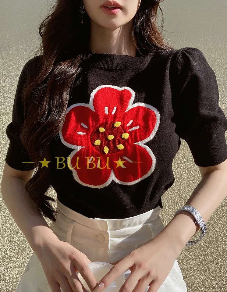 Dabuwawa  |Crew Neck Flower Patterns Casual Style Blended Fabrics