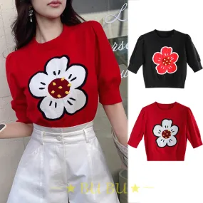 Dabuwawa  |Crew Neck Flower Patterns Casual Style Blended Fabrics