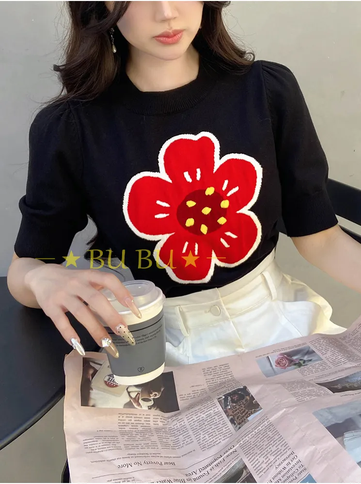 Dabuwawa  |Crew Neck Flower Patterns Casual Style Blended Fabrics