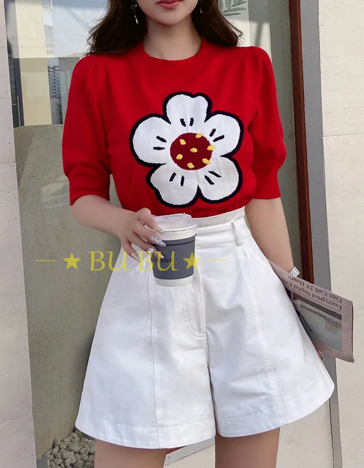 Dabuwawa  |Crew Neck Flower Patterns Casual Style Blended Fabrics