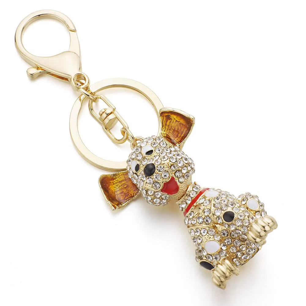 Dalmatian Dog Rhinestone Crystal Handbag Pendant Keyrings for Car Key