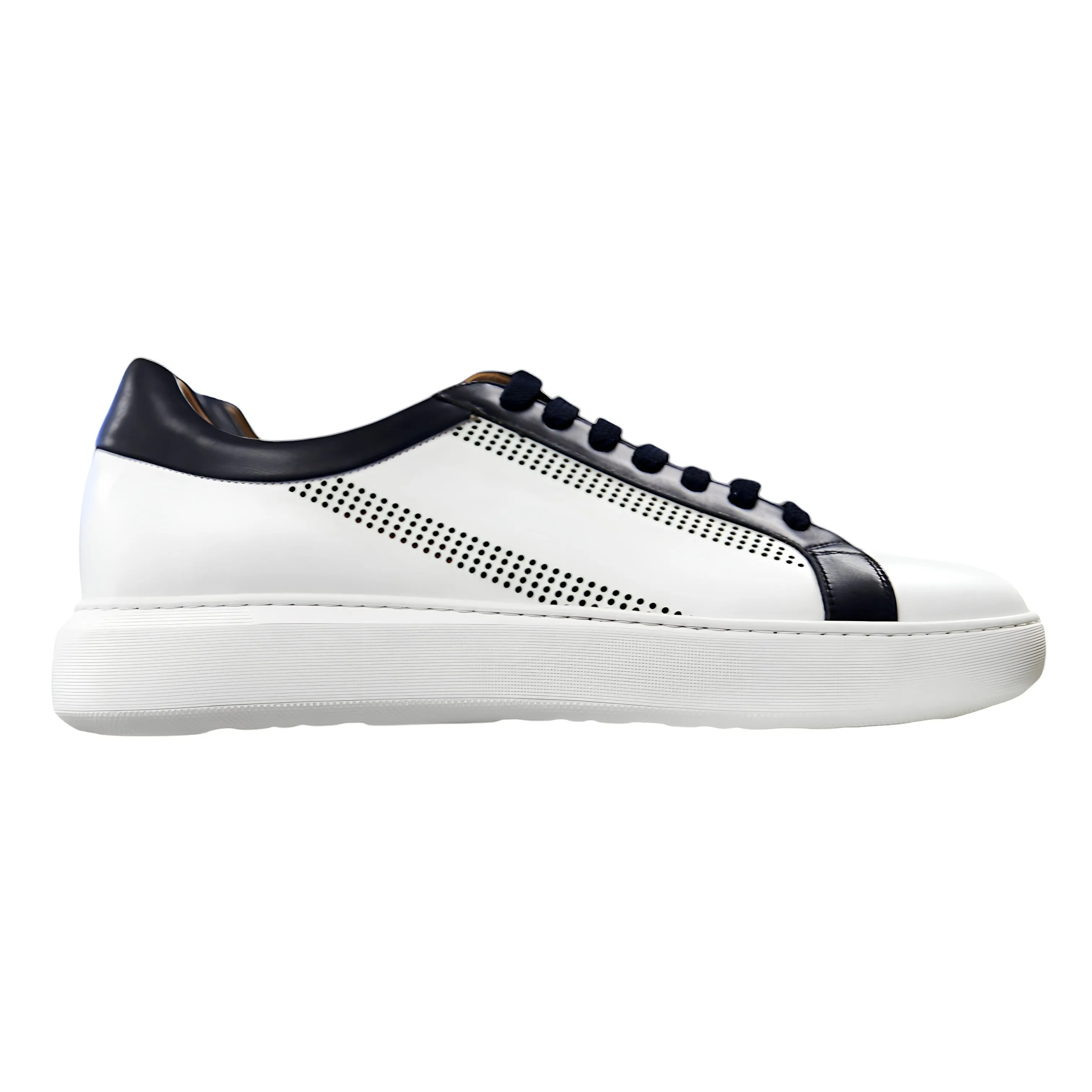 Donatello Deron Men's Shoes White & Blue Calf-Skin Leather Casual Sneakers (DON1001)